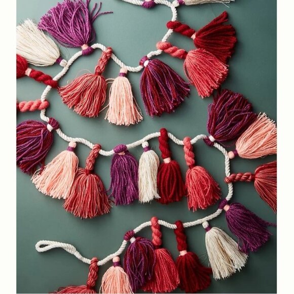 Anthropologie Other - Anthropologie Warm Tone Tassel Garland 72" long X 2 Pink Purple NEW